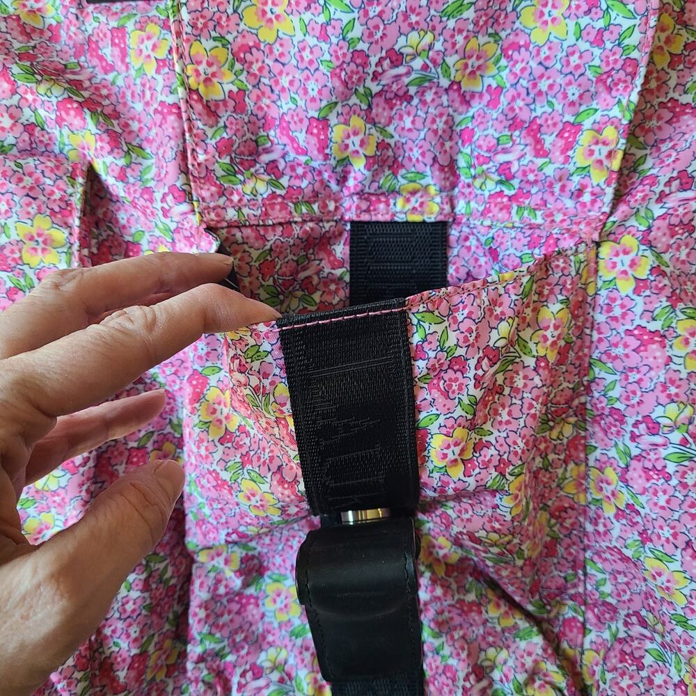 LAUREN‎ Ralph Lauren Large Pink Floral Nylon Travel Tote Beach Black Bag Purse - Picture 9 of 10